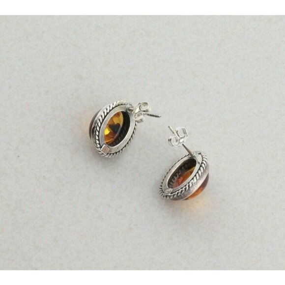 Sterling Silver Amber Stud Post Earrings - Picture 6 of 6